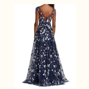 Teri Jon Cap Sleeve Formal Dress Sweetheart Neck, Floral Details, Fit & Flare